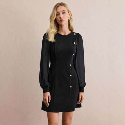 Women's Round Neck Clinch Slim LS Dress