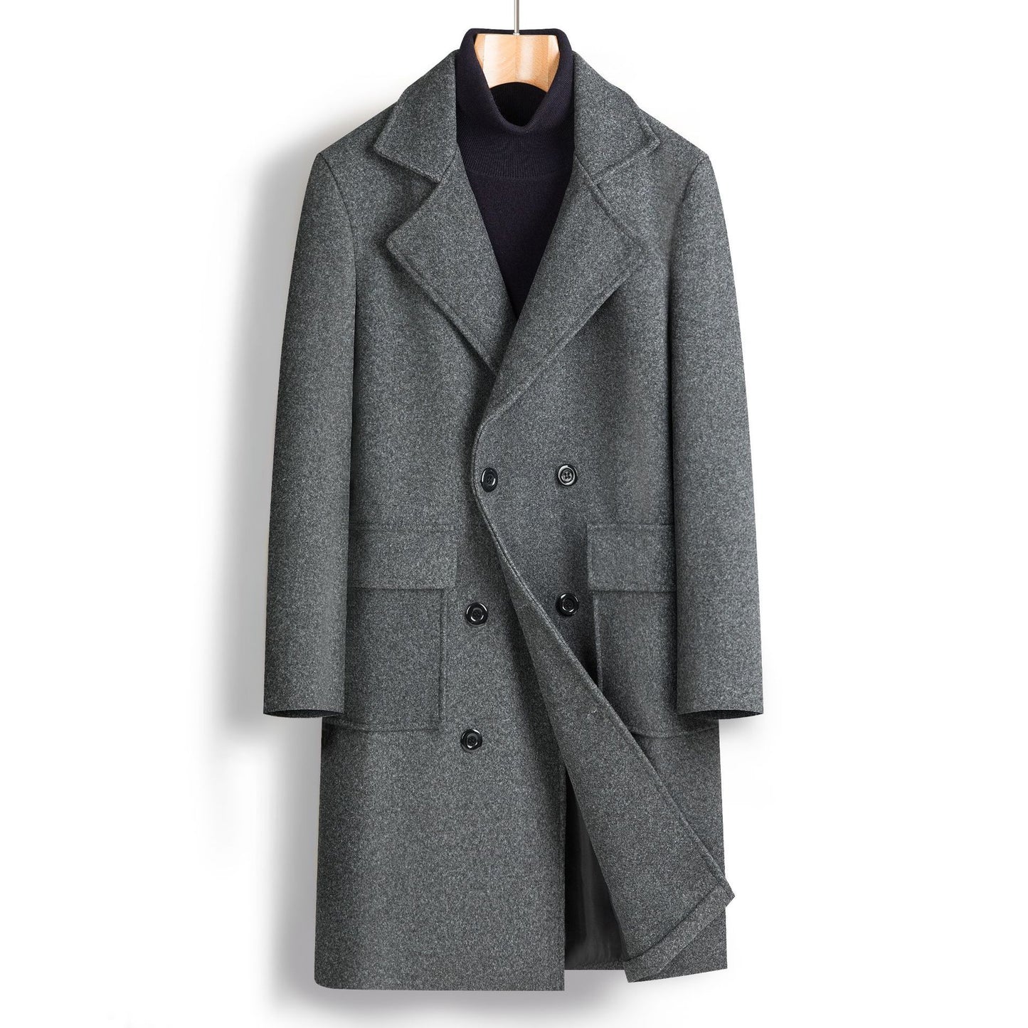 Men Double Breasted Mid-length Coat