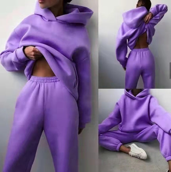 Women's Casual Hooded Sweater Two-piece Suit