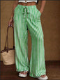 Striped Loose Commuter Casual Lace-up Elastic-waist Wide-leg Trousers