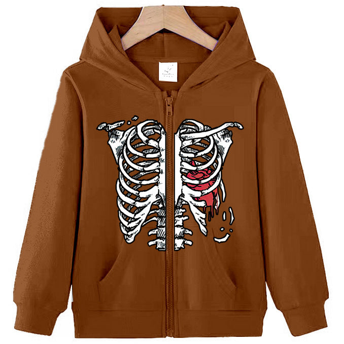 Ribbed Heart Print Zip-Up Casual Loose hoodies