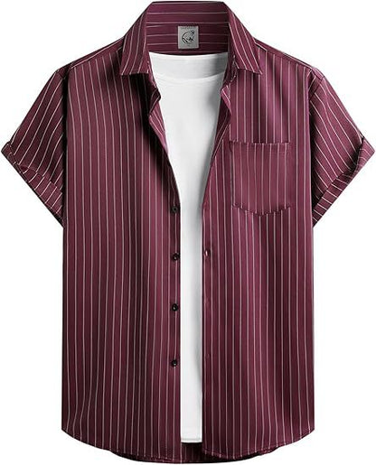 Striped And Solid-color Short-sleeve Shirt-cardigan