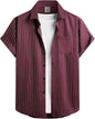 Striped And Solid-color Short-sleeve Shirt-cardigan