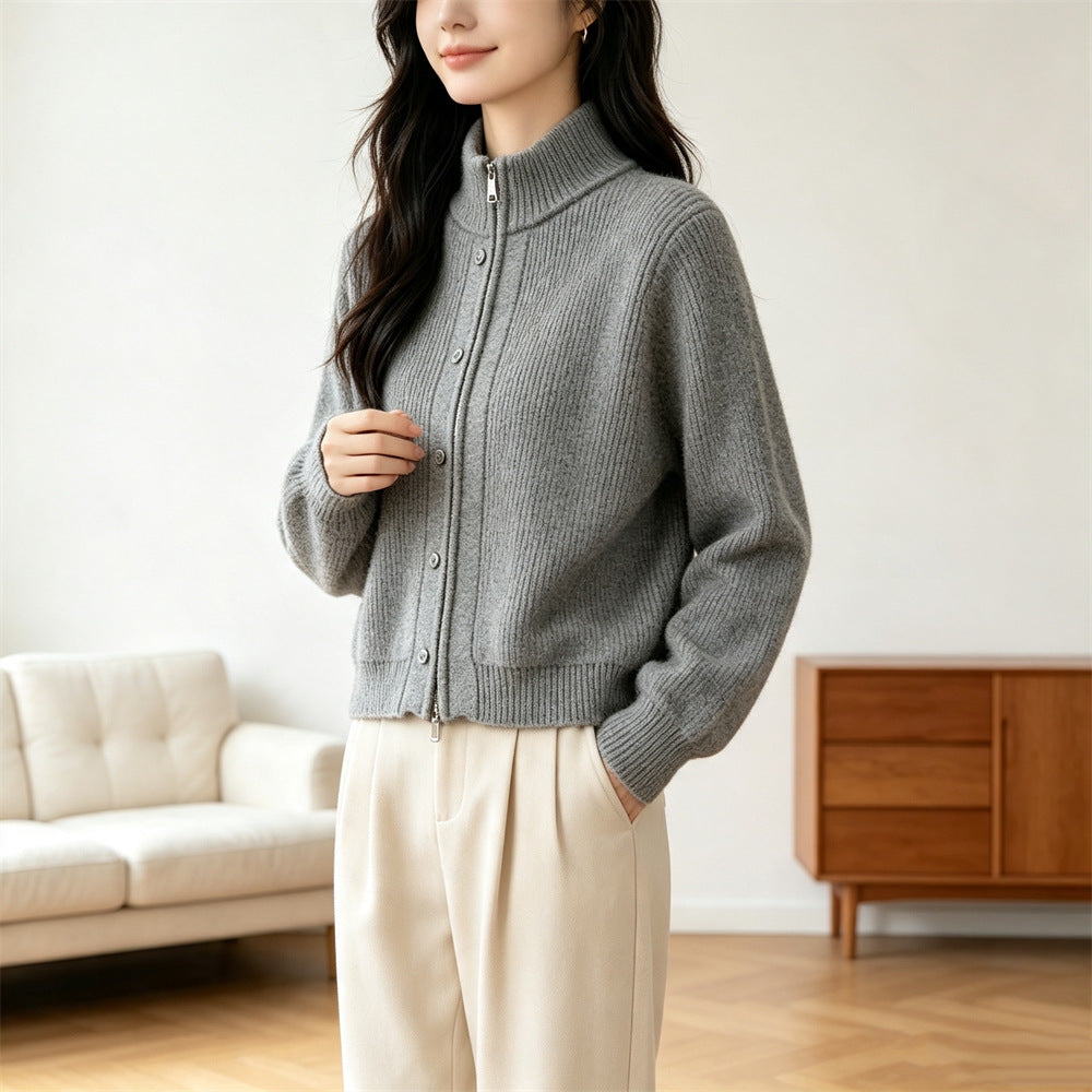 Solid color stand up collar sweater