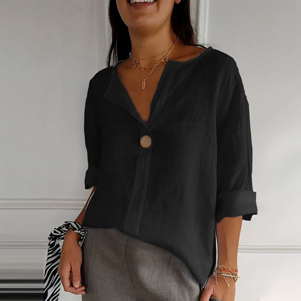 Cotton And Linen Button Tops