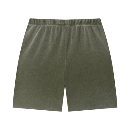 Unisex Vintage Wash Sunfade Waffle Raw Hem Shorts
