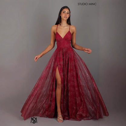 Women's High Waist Flared Hem Split Maxi Dress