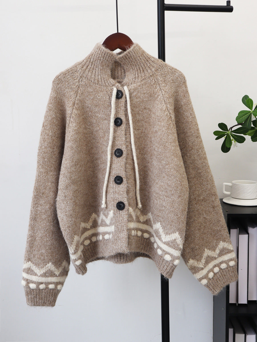 Stand up collar long sleeved sweater for women