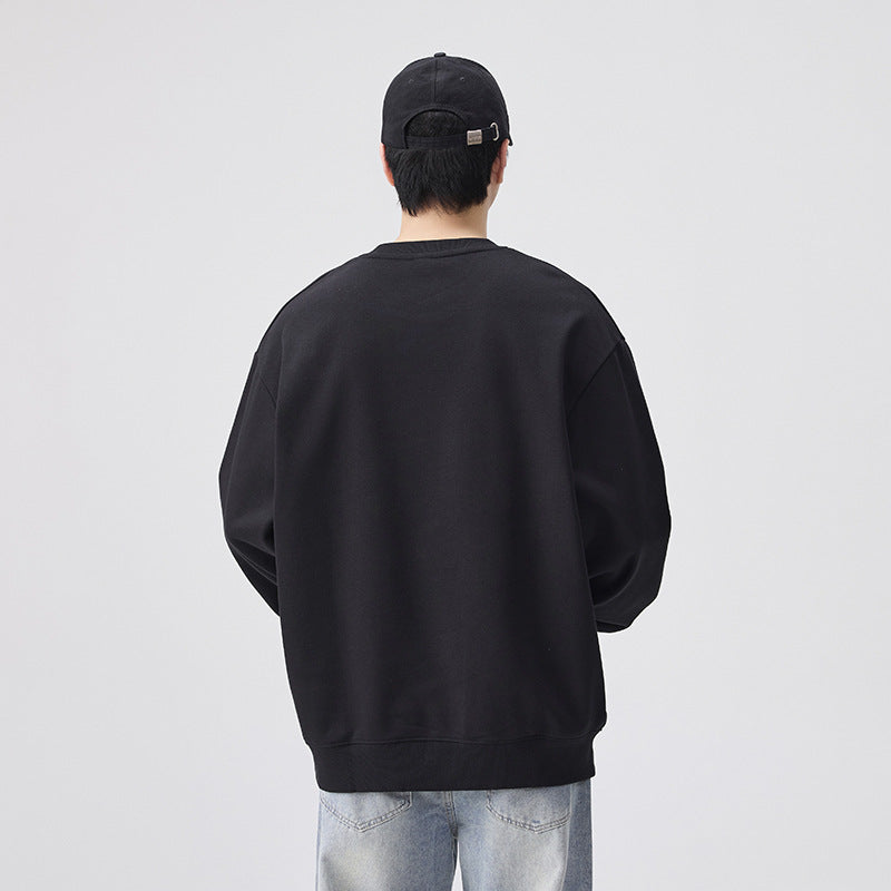 Men's Black Embroidered Crew Neck Sweatshirt