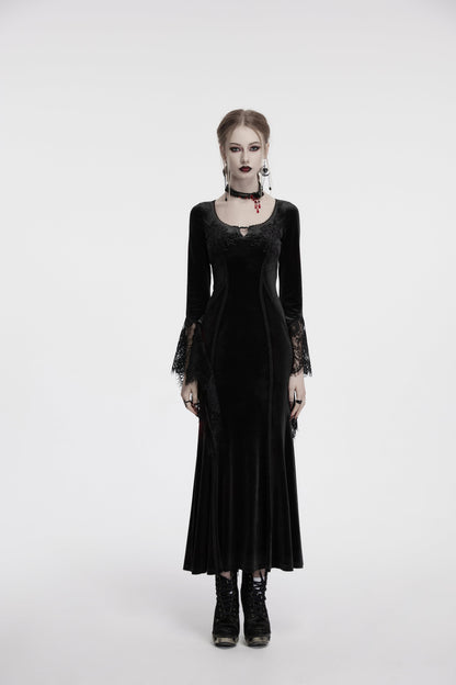 Robe noire en velours avec manches en dentelle Isolde de Punk Rave
