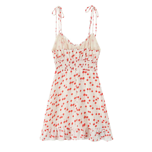 Lace-Up V-Neck Ruffle-Hem Dress