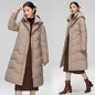 Women's  Wave Stitching Padded Jacket Hooded Mid-length Over-knee Coat