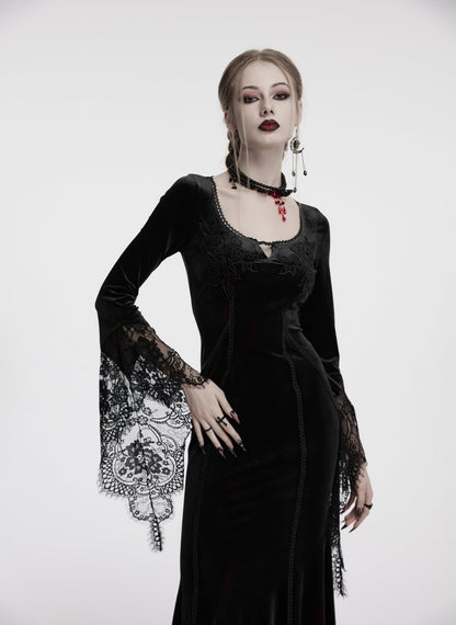 Robe noire en velours avec manches en dentelle Isolde de Punk Rave