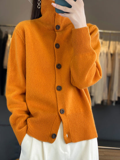 Turtleneck Wool Women's Cardigan Sweater