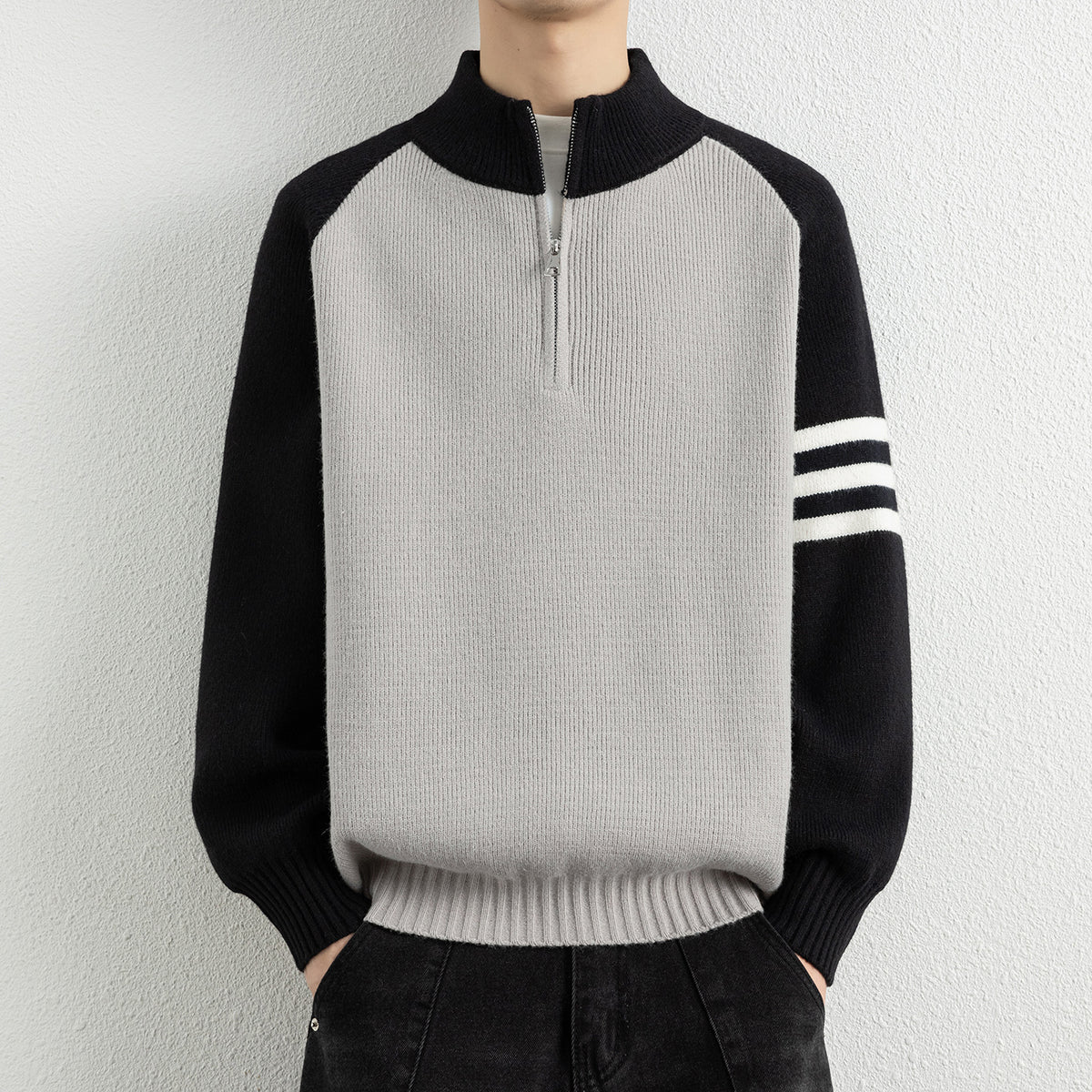 Mock Neck Zipper Knit Sweater