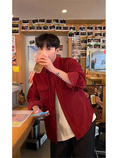 Corduroy Lapel Long-Sleeve Shirt