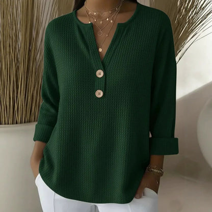 V-neck Waffle Knit Women's Sweater