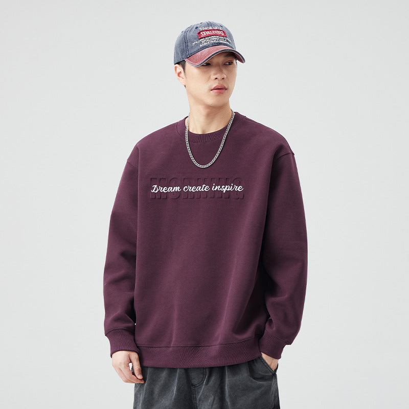 Men's  Oversized Long Sleeve Crew Neck Letter Embossed Sweatshirt