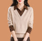 Fake two woolen sweaters women's color blocked base sweater