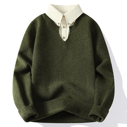 Men's Premium Fake Two-Piece Lapel Knit Sweater