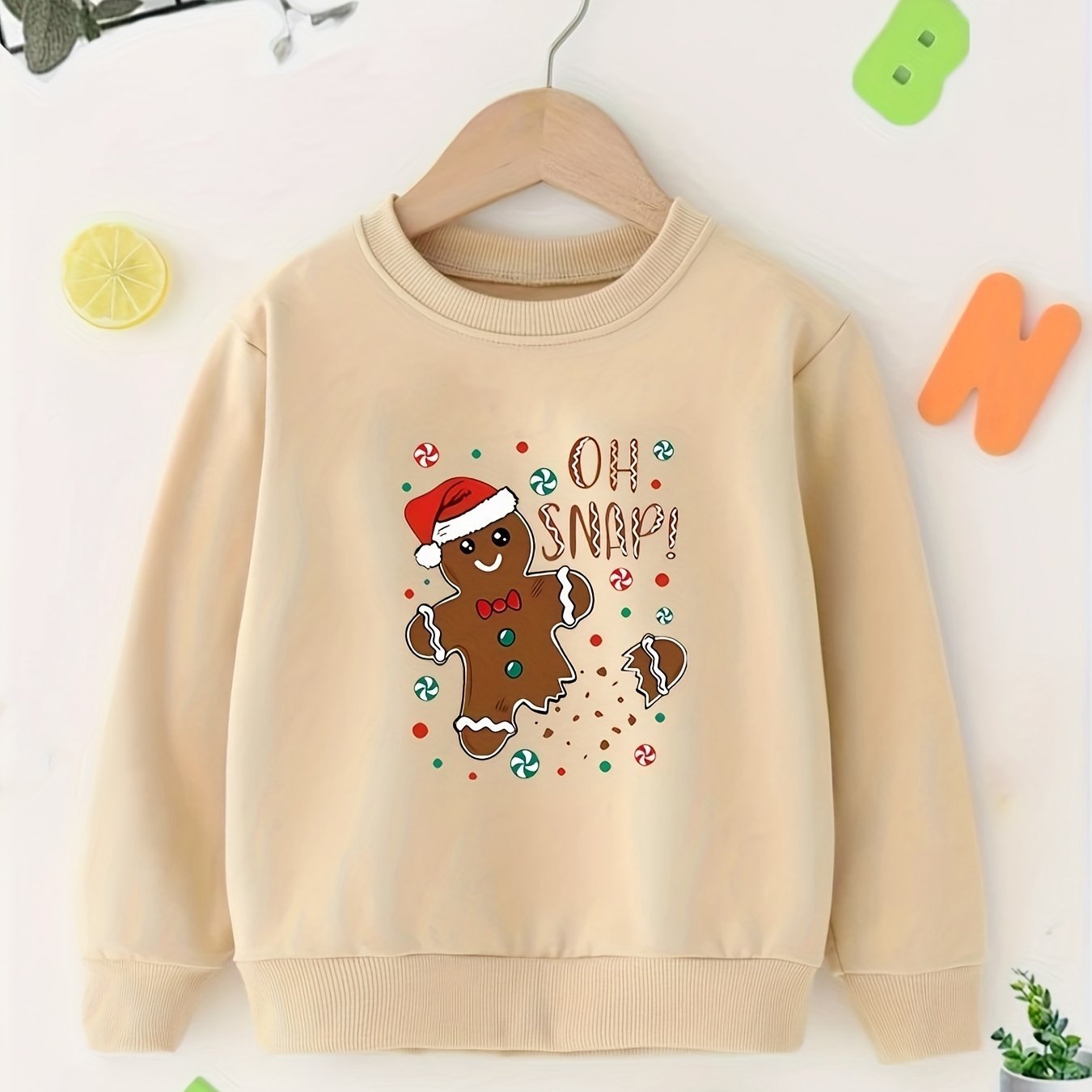 Kids Christmas Gingerbread Graphic Crew Neck Sweatshirts