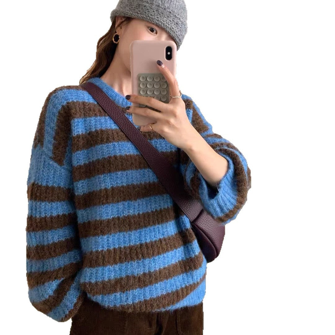 Contrast striped long sleeved sweater
