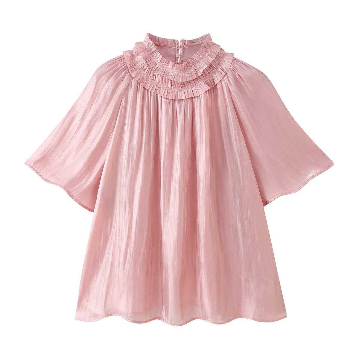 stand up collar short sleeved shirt for women