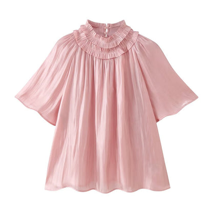 stand up collar short sleeved shirt for women