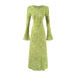 Print Round Neck Flare Sleeve Fitted Dress