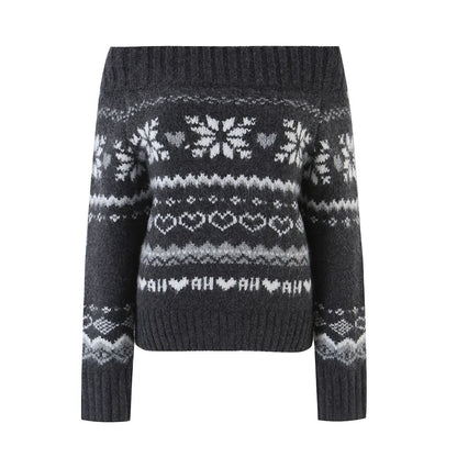 Minimalist Fair Isle Long Sleeve Crew Neck Pullover Sweater