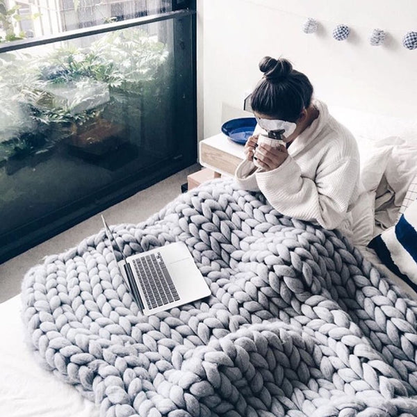 Chunky Knit Cotton Throw Blanket