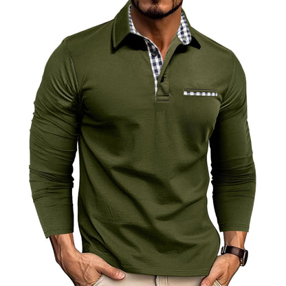 Long Sleeve Men's Polo Shirt, Turn-Down Collar Casual  Men's Polo Shirt