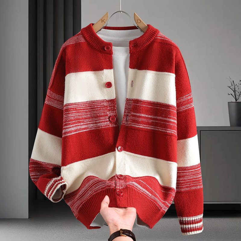 Relaxed Fit Color Block Button Closure Knit Sweater Coat