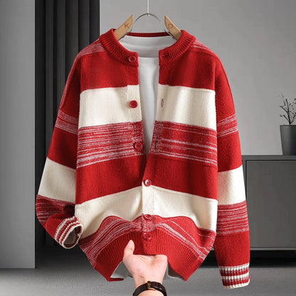 Relaxed Fit Color Block Button Closure Knit Sweater Coat