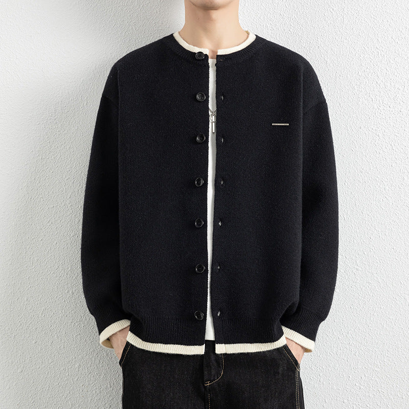 Men's Casual Color Block Knit Button Cardigan Jacket