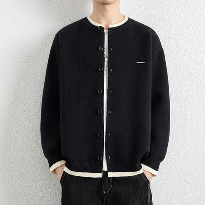 Men's Casual Color Block Knit Button Cardigan Jacket