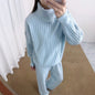 Collar sweater solid color straight leg pants two-piece set