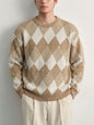Diamond grid long sleeved sweater for men