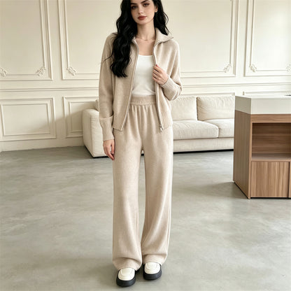 knitted sweater cardigan wide leg pants two-piece set