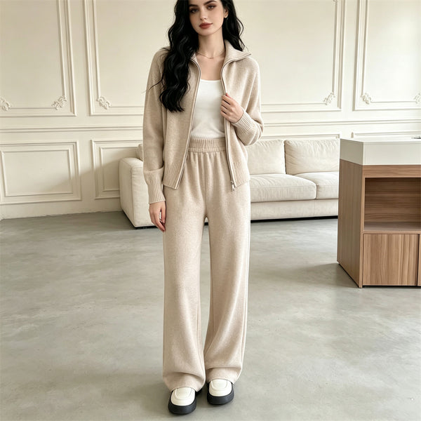 knitted sweater cardigan wide leg pants two-piece set