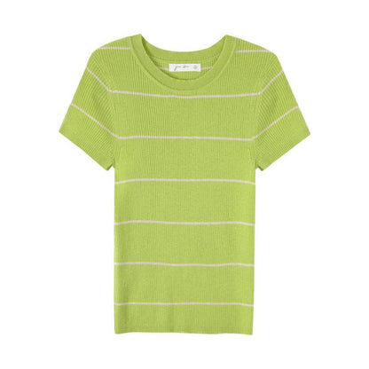 Green Stripe Regular Sleeve Fitted Wool Knit