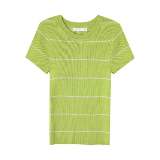 Green Stripe Regular Sleeve Fitted Wool Knit