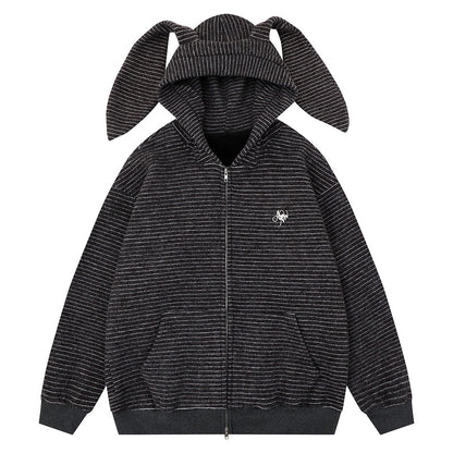 Hooded jacket with kangaroo pocket and loose zipper cardigan