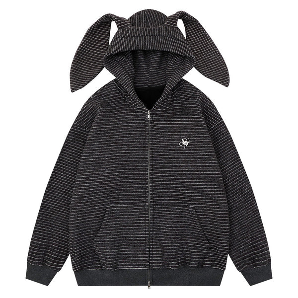 Hooded jacket with kangaroo pocket and loose zipper cardigan
