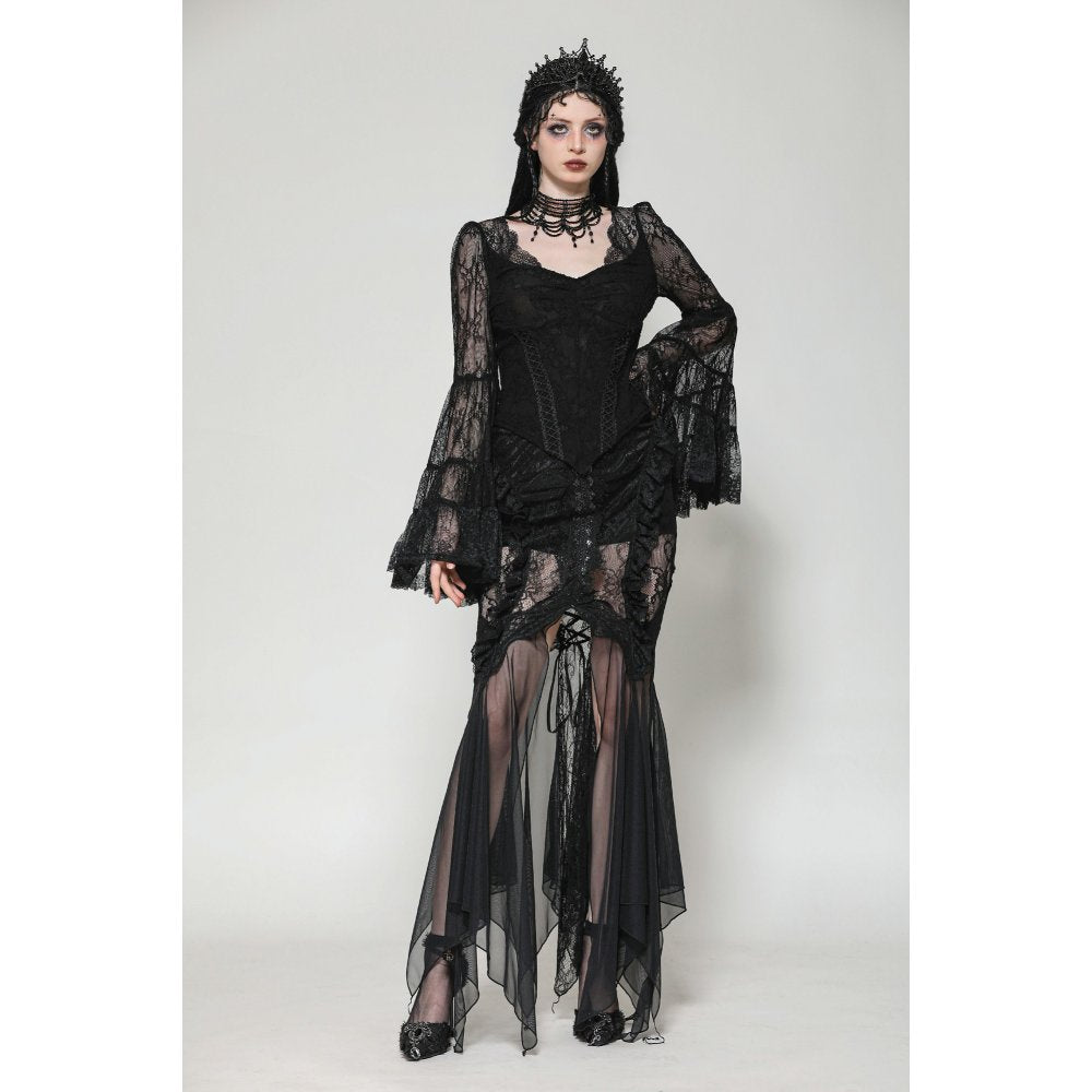 Haut Zuri gothique romantique en dentelle à manches cloche et poignets superposés Dark in Love