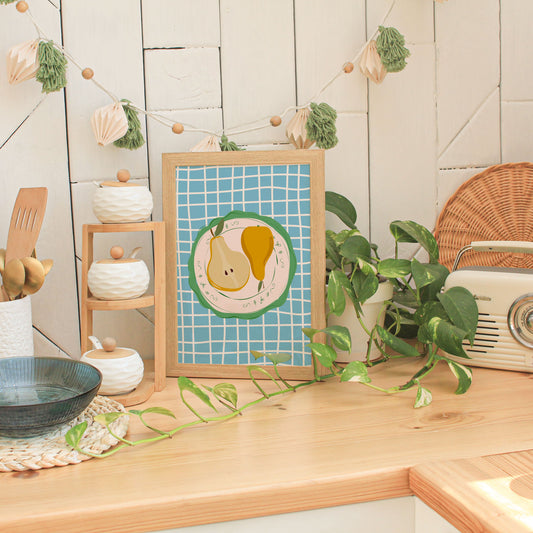 PEAR ON VINTAGE PLATE PRINT