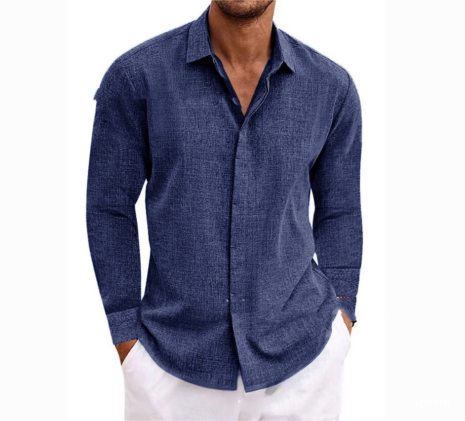 Long Sleeve Cotton Linen Shirt Men