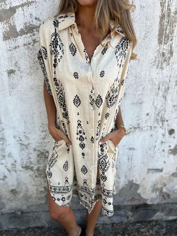 Womens Lapel Sleeveless Shirt Dress With Button