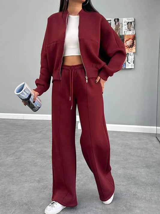 Ensemble de survêtement avec veste à col baseball zippée et pantalon à cordon de serrage