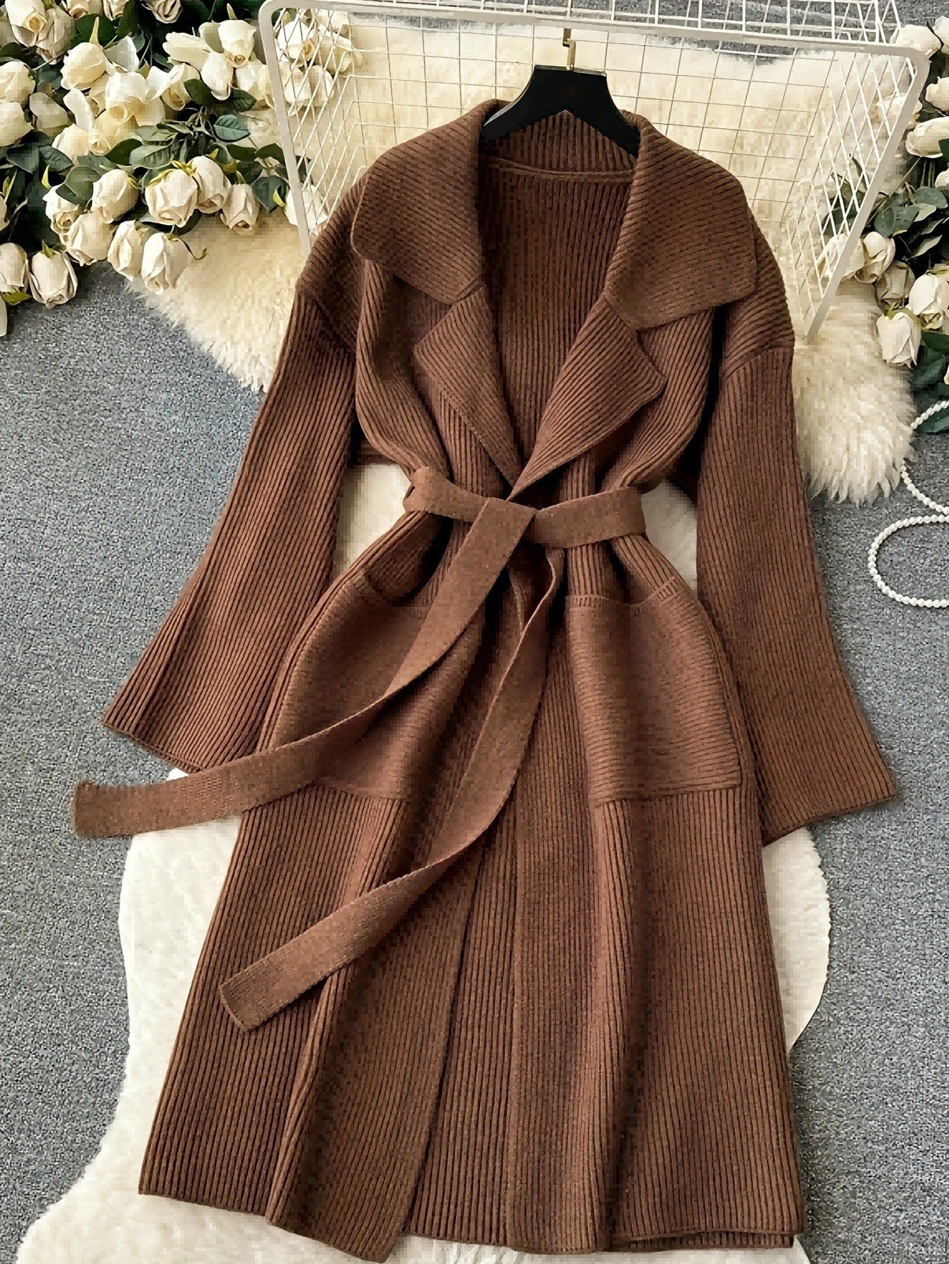 Elegant Minimalist Long-style Fashion Knit Cardigan Coat